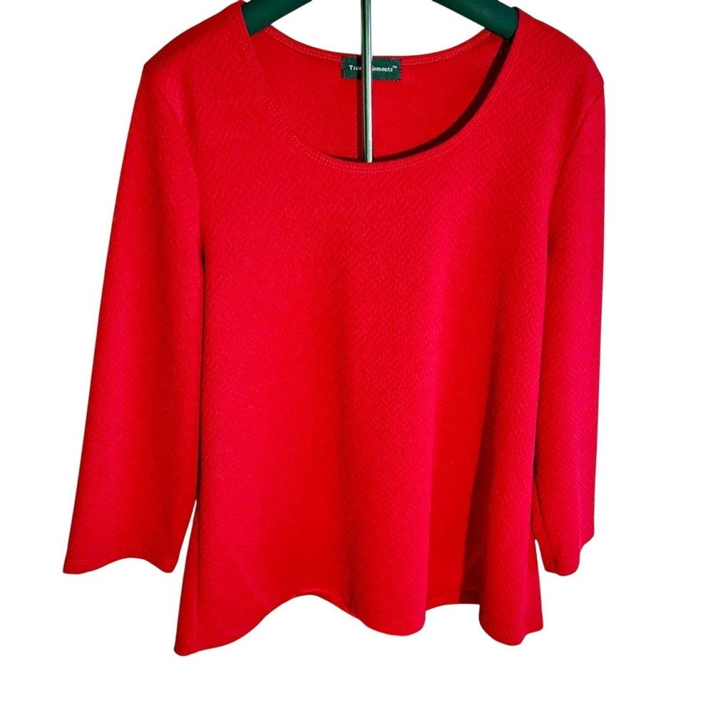 Womens Textured  Red Knit 3/4‎ Sleeve Top XL Scoop Neck Cottagecore Casual Chic